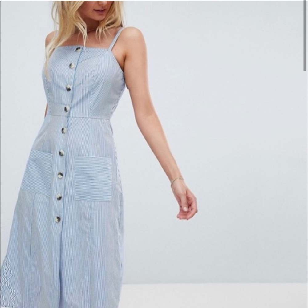 Striped Button Front Midi Sundress with Pockets